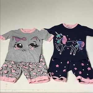 Set of 2 Little Bety 12-18M Matching Outfits Unicorn and Cat Patterned Set